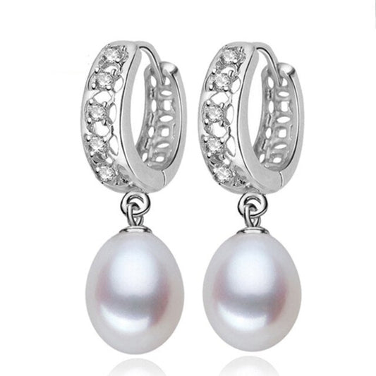 Stunning Simulated Diamond & Freshwater Pearl Drop Earrings