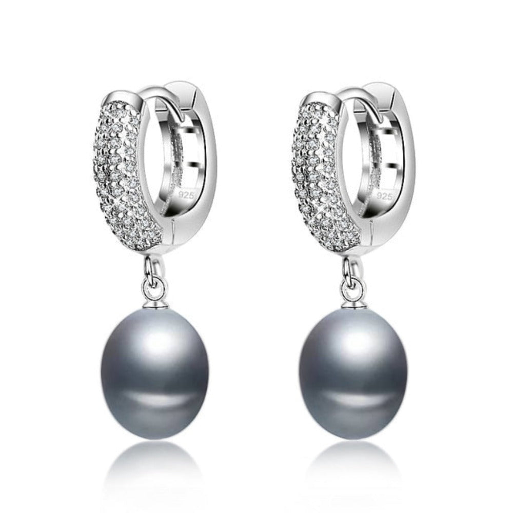 Stunning Simulated Diamond & Freshwater Pearl Drop Earrings