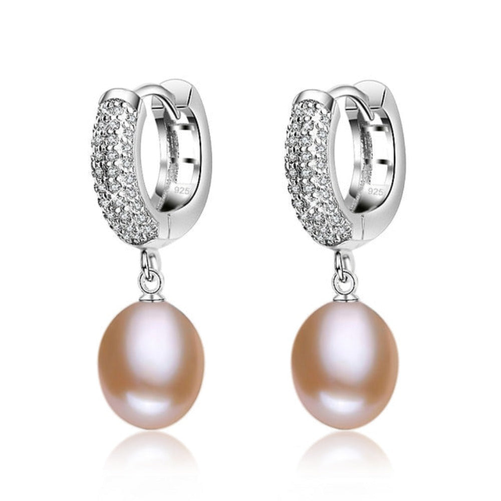 Stunning Simulated Diamond & Freshwater Pearl Drop Earrings