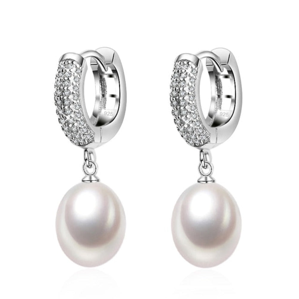 Stunning Simulated Diamond & Freshwater Pearl Drop Earrings