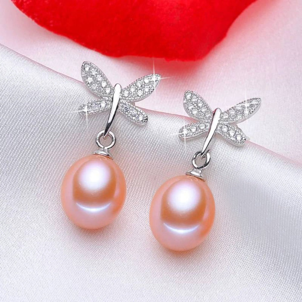 Stunning Simulated Diamond Freshwater Pearl Butterfly Stud Earrings