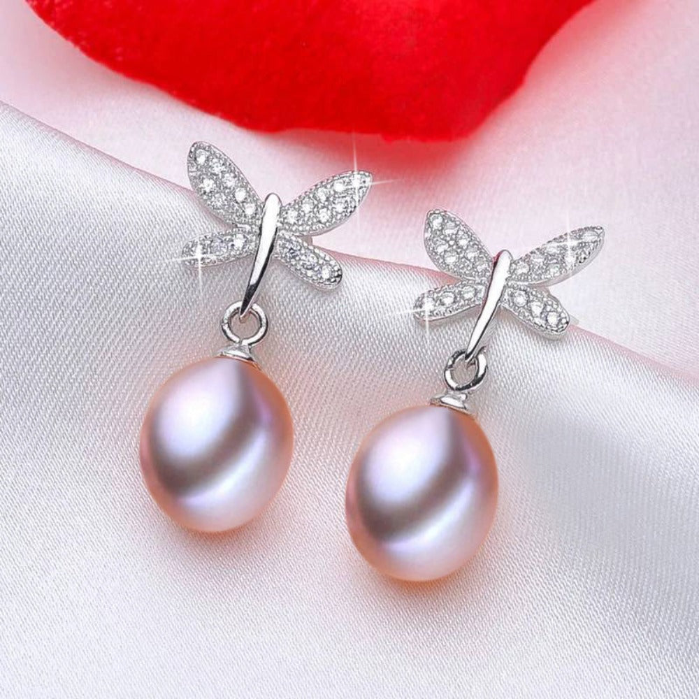 Stunning Simulated Diamond Freshwater Pearl Butterfly Stud Earrings