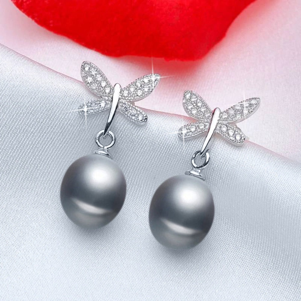 Stunning Simulated Diamond Freshwater Pearl Butterfly Stud Earrings