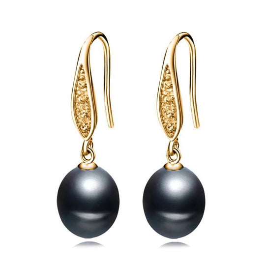 Stunning Simulated Diamond Freshwater Pearl Drop Earrings in Gold