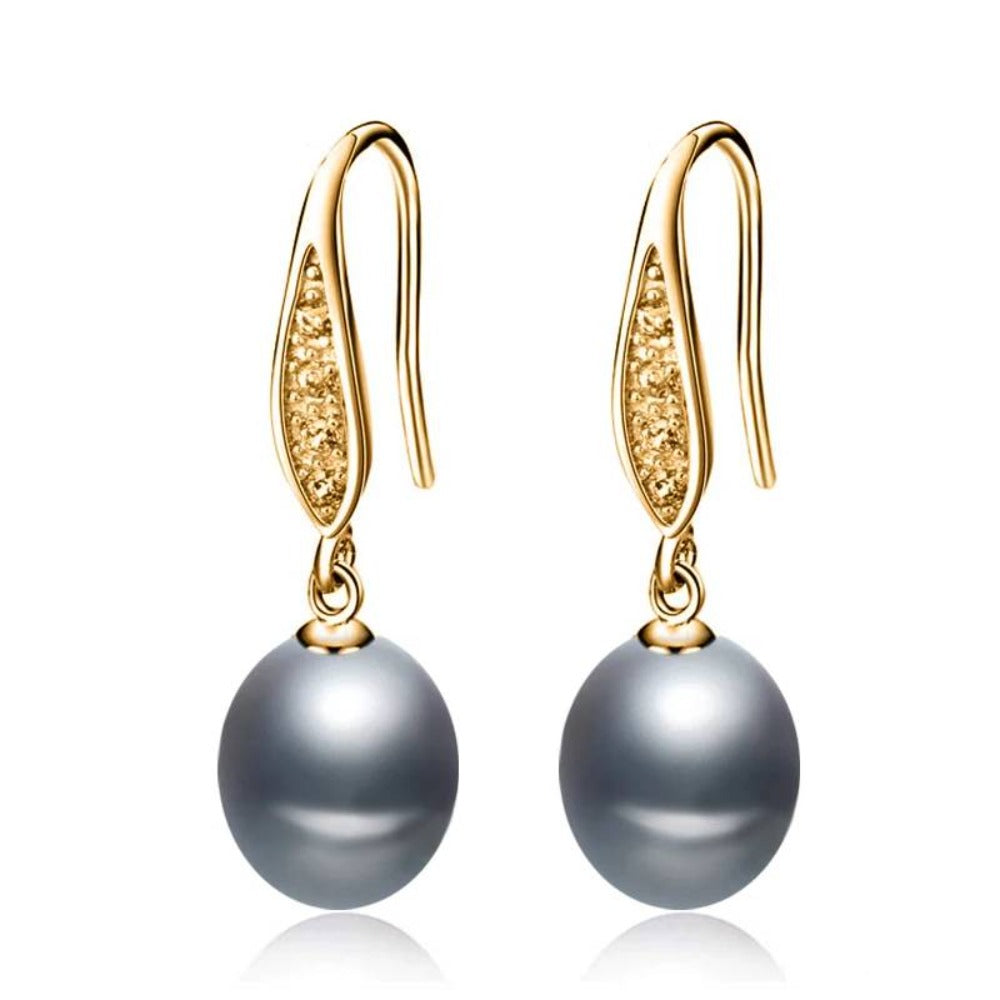 Stunning Simulated Diamond Freshwater Pearl Drop Earrings in Gold