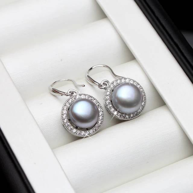 Stunning Royal Simulated Diamond Freshwater Pearl Drop Earrings