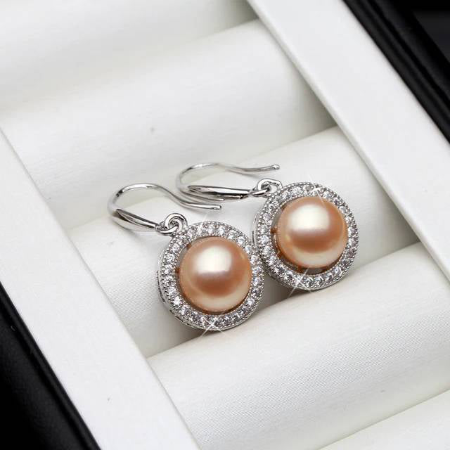 Stunning Royal Simulated Diamond Freshwater Pearl Drop Earrings