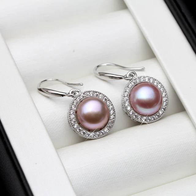 Stunning Royal Simulated Diamond Freshwater Pearl Drop Earrings