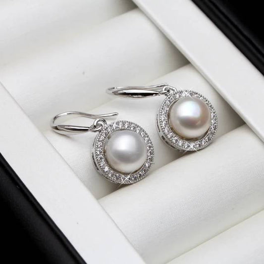 Stunning Royal Simulated Diamond Freshwater Pearl Drop Earrings