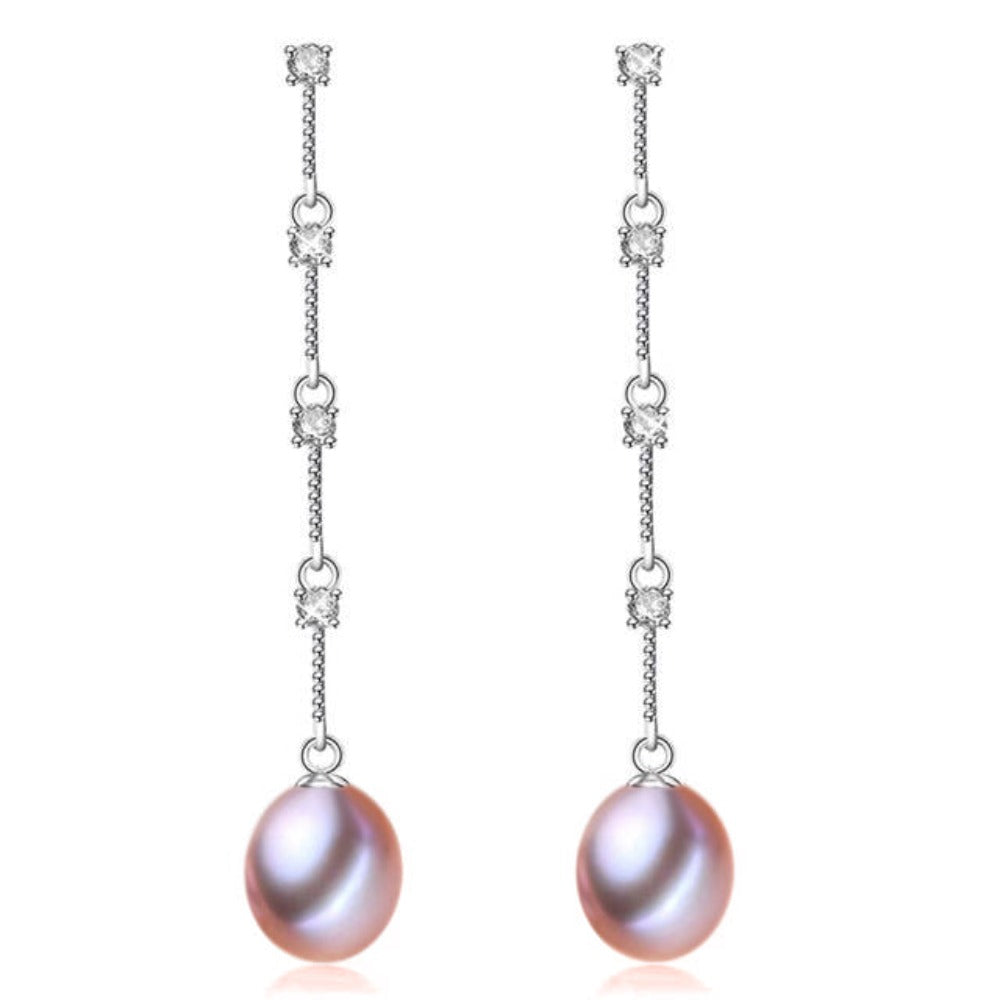 Stunning Simulated Diamond and Freshwater Pearl Dangle Earrings