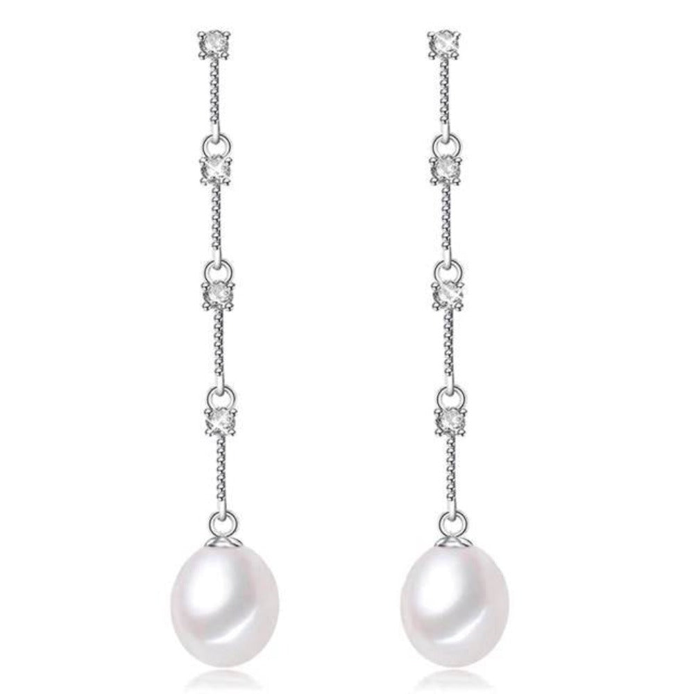 Stunning Simulated Diamond and Freshwater Pearl Dangle Earrings