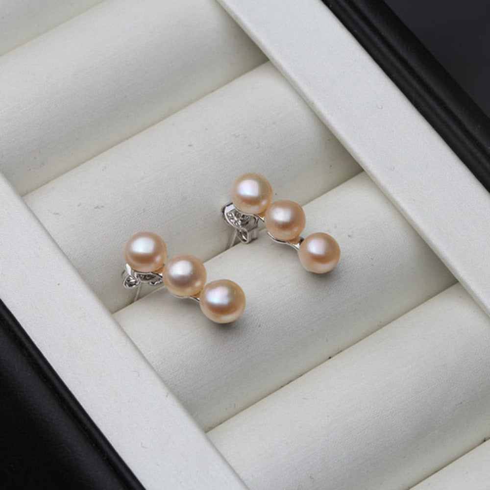 Genuine Freshwater Pearl Triple Drop Stud Earrings