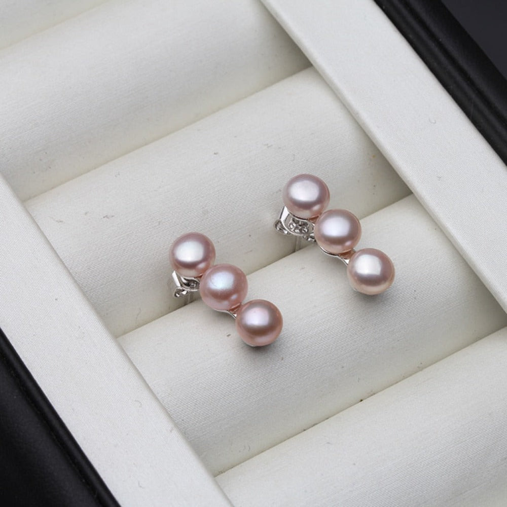 Genuine Freshwater Pearl Triple Drop Stud Earrings