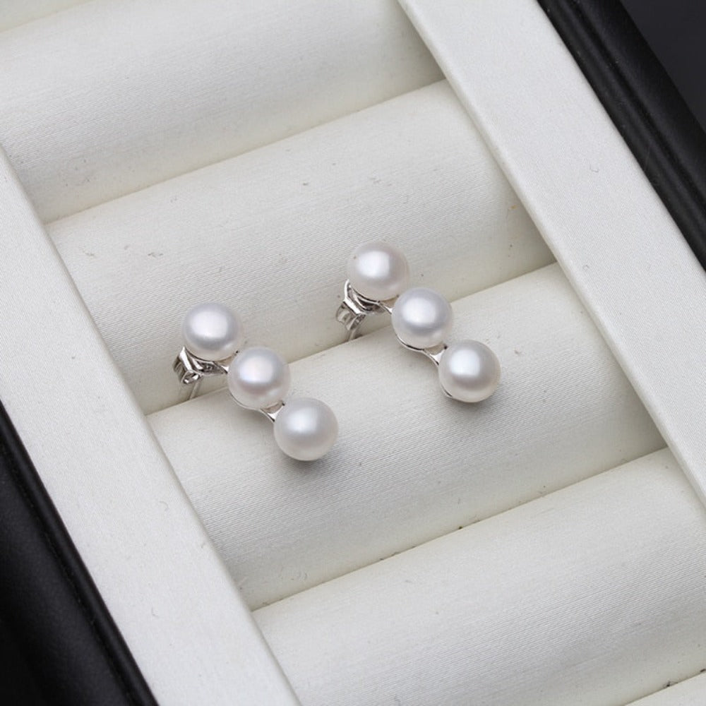 Genuine Freshwater Pearl Triple Drop Stud Earrings