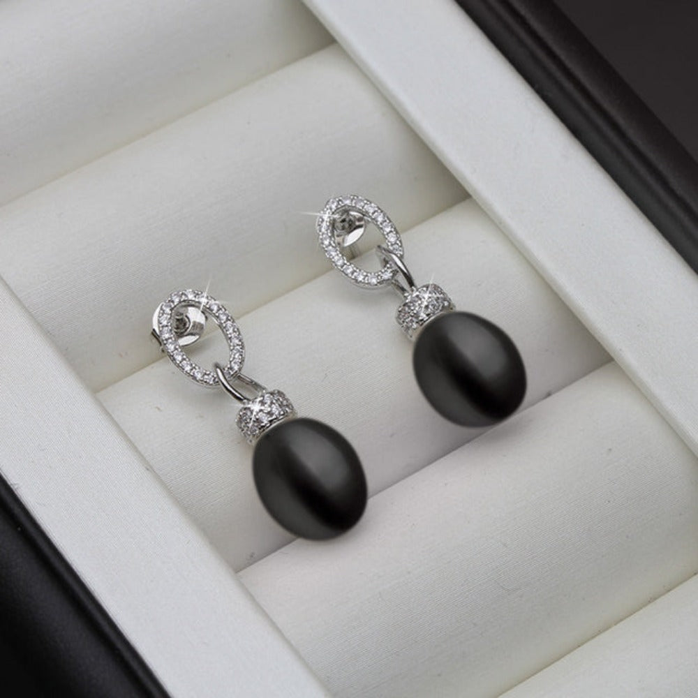 Genuine Freshwater Pearl & Simulated Diamond Drop Earrings