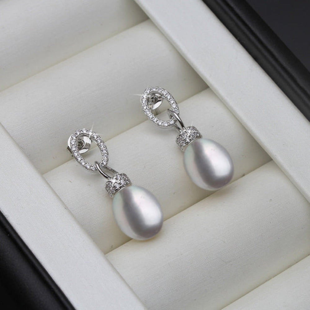 Genuine Freshwater Pearl & Simulated Diamond Drop Earrings