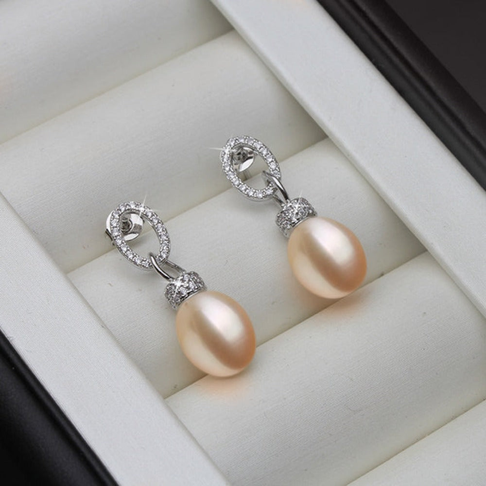 Genuine Freshwater Pearl & Simulated Diamond Drop Earrings