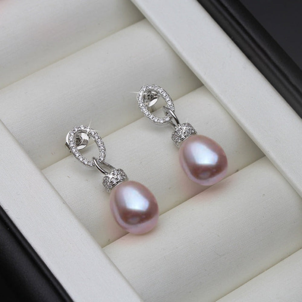 Genuine Freshwater Pearl & Simulated Diamond Drop Earrings