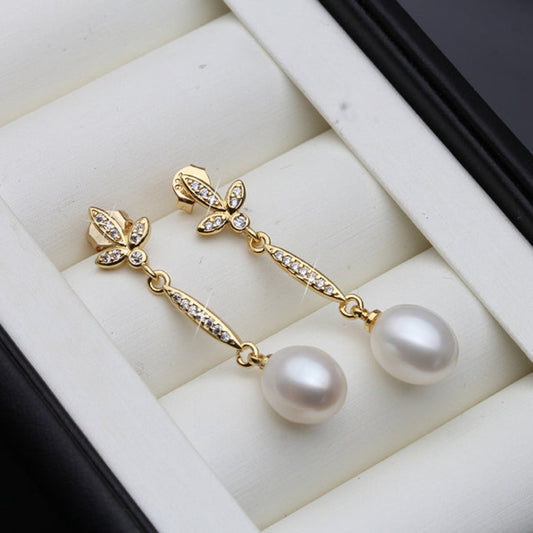 Genuine Freshwater Pearl Long Dangle Earrings in Gold