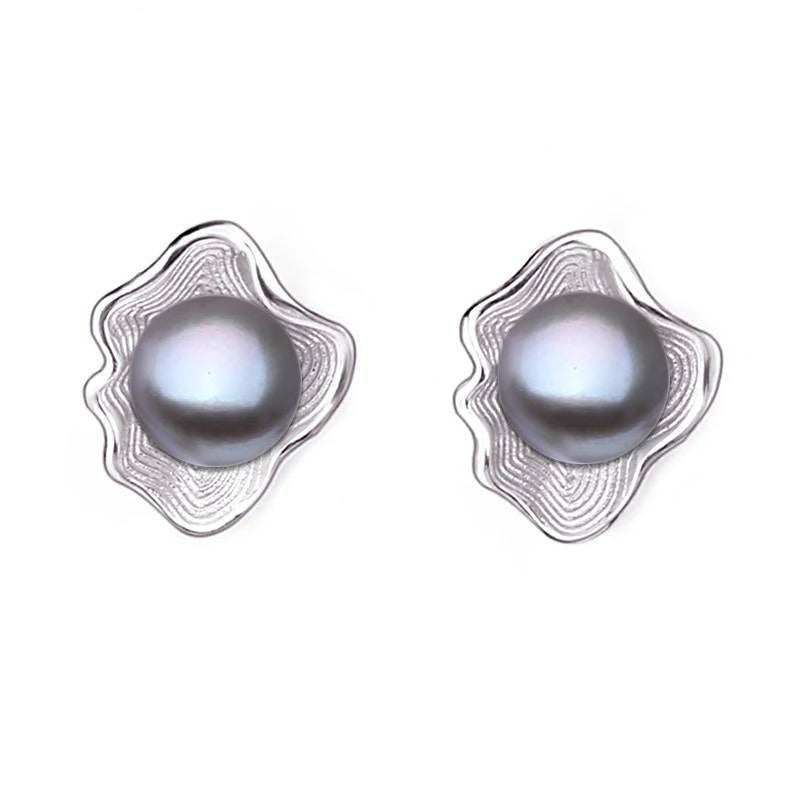 Genuine Freshwater Pearl in Oyster Shell Stud Earrings