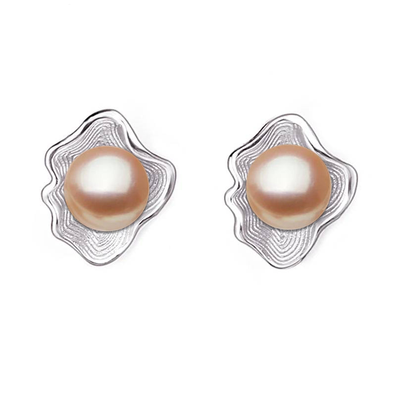 Genuine Freshwater Pearl in Oyster Shell Stud Earrings