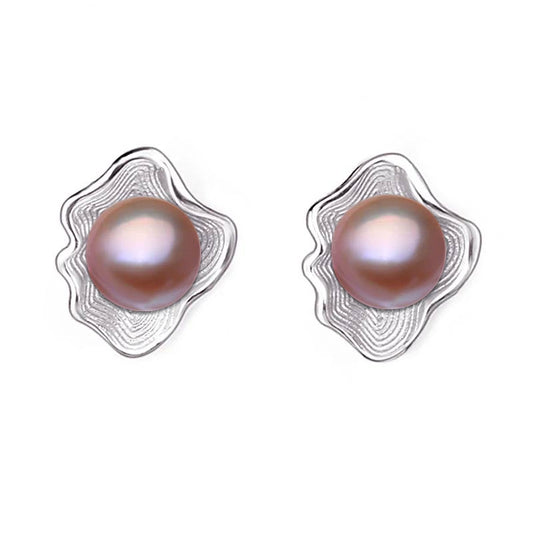 Genuine Freshwater Pearl in Oyster Shell Stud Earrings