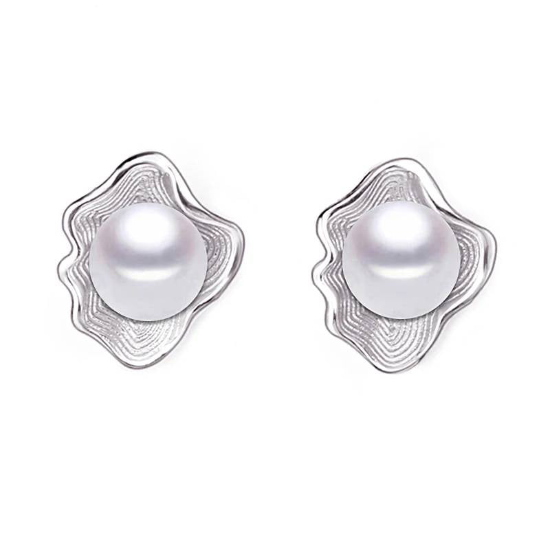 Genuine Freshwater Pearl in Oyster Shell Stud Earrings