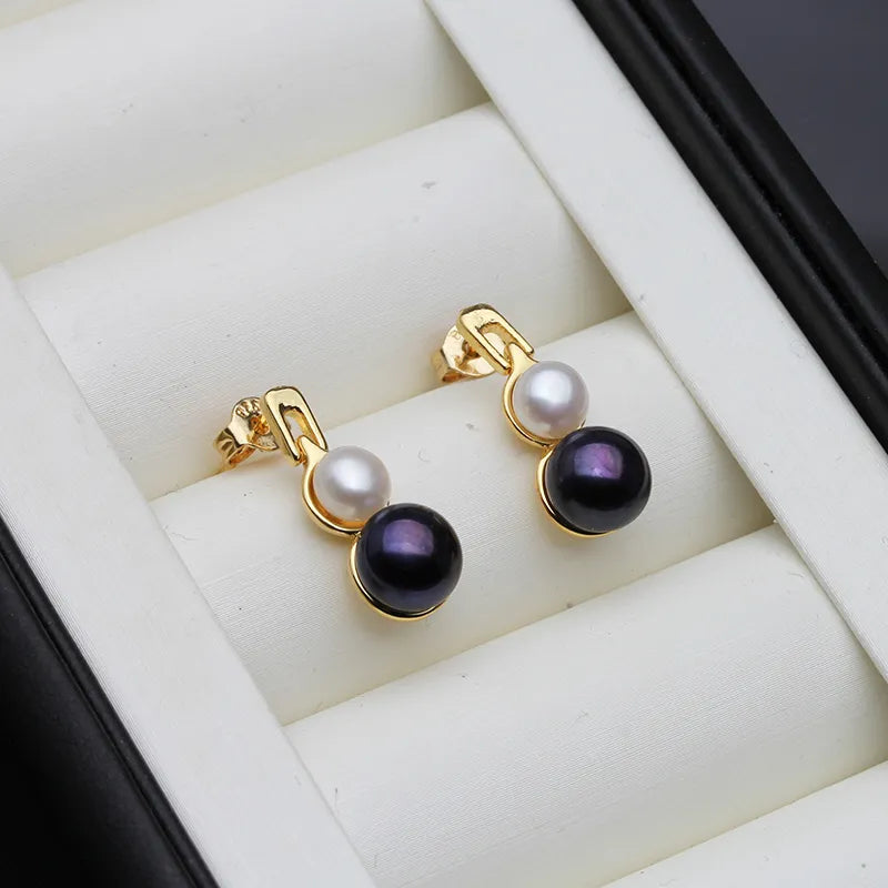 Genuine Freshwater Pearl Double Drop Earrings in Gold