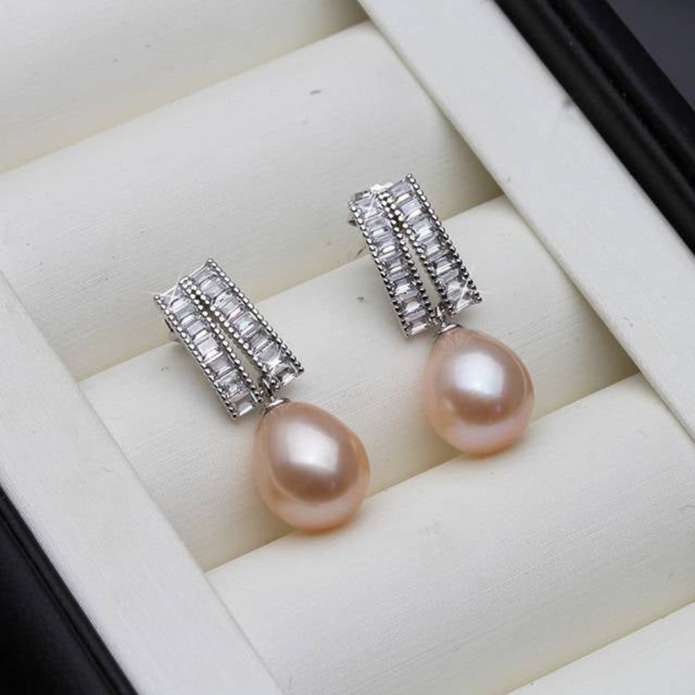 Genuine Freshwater Pearl & Simulated Diamond Designer Dangle Drop Earrings