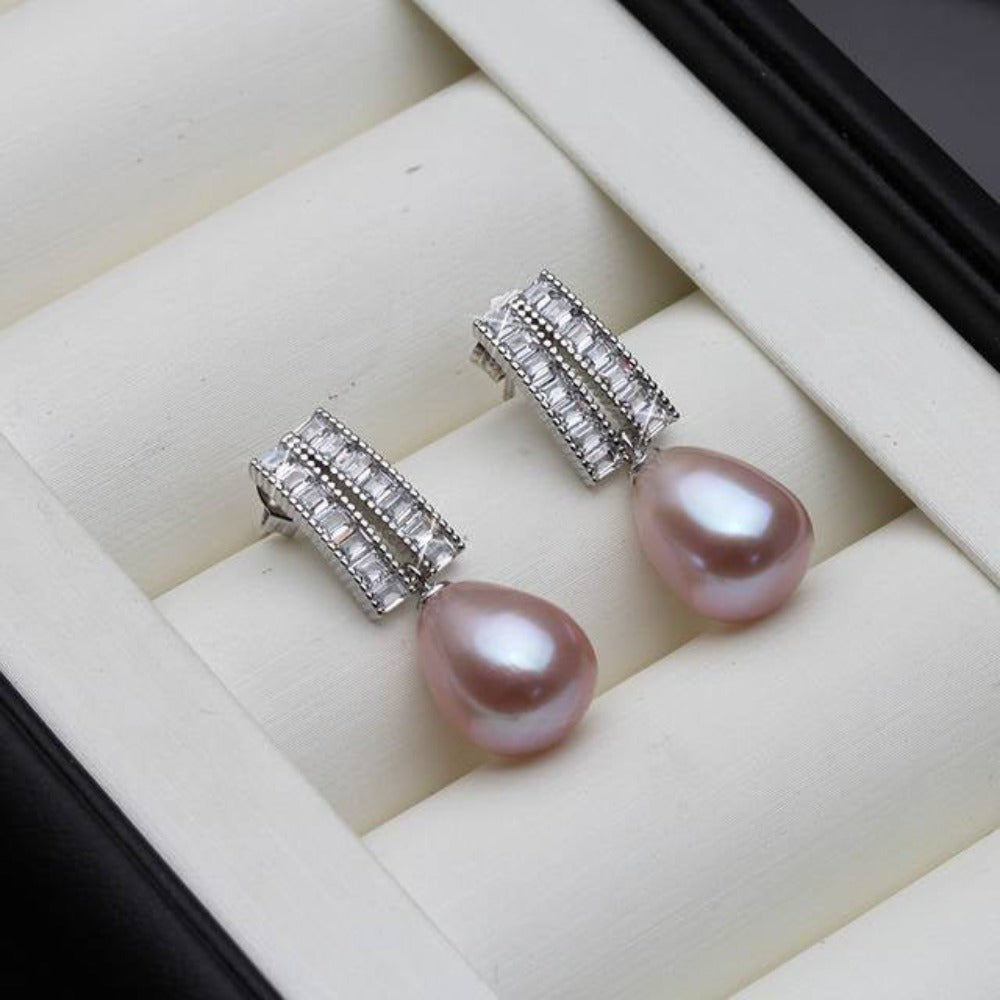 Genuine Freshwater Pearl & Simulated Diamond Designer Dangle Drop Earrings