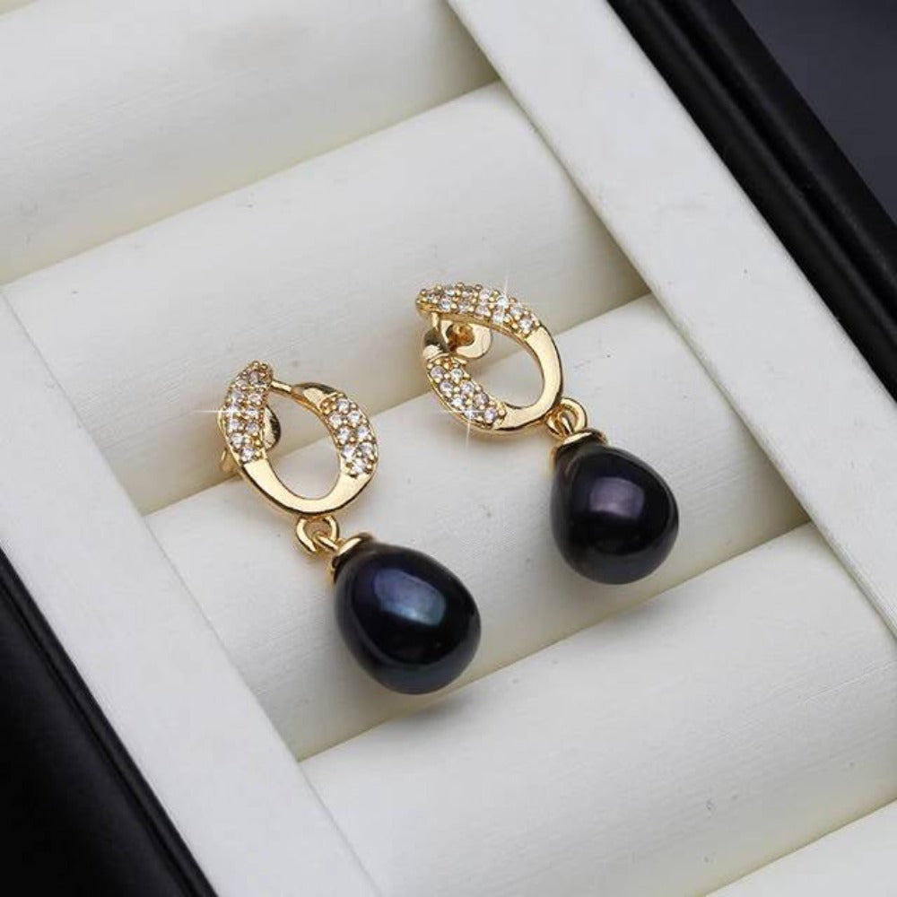 Genuine Freshwater Pearl & Simulated Diamond Eternity Drop Earrings in Gold