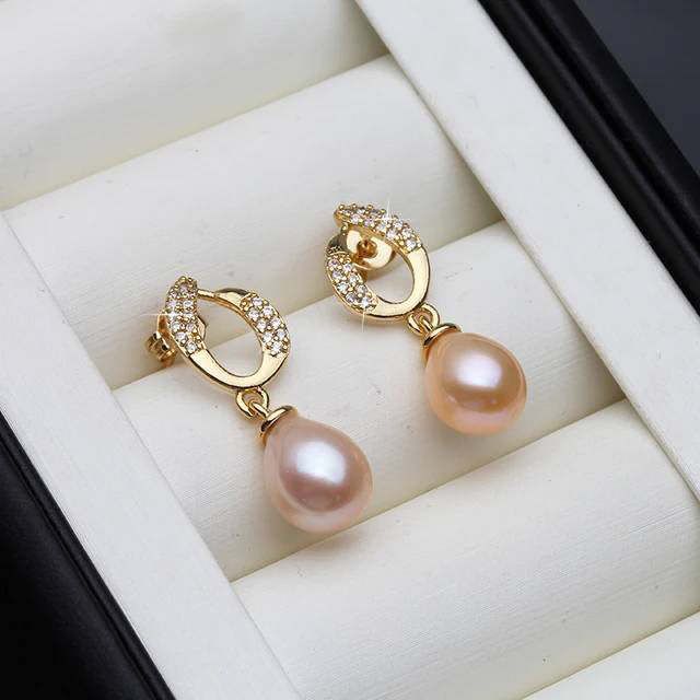 Genuine Freshwater Pearl & Simulated Diamond Eternity Drop Earrings in Gold