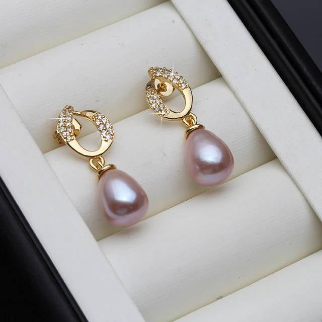 Genuine Freshwater Pearl & Simulated Diamond Eternity Drop Earrings in Gold