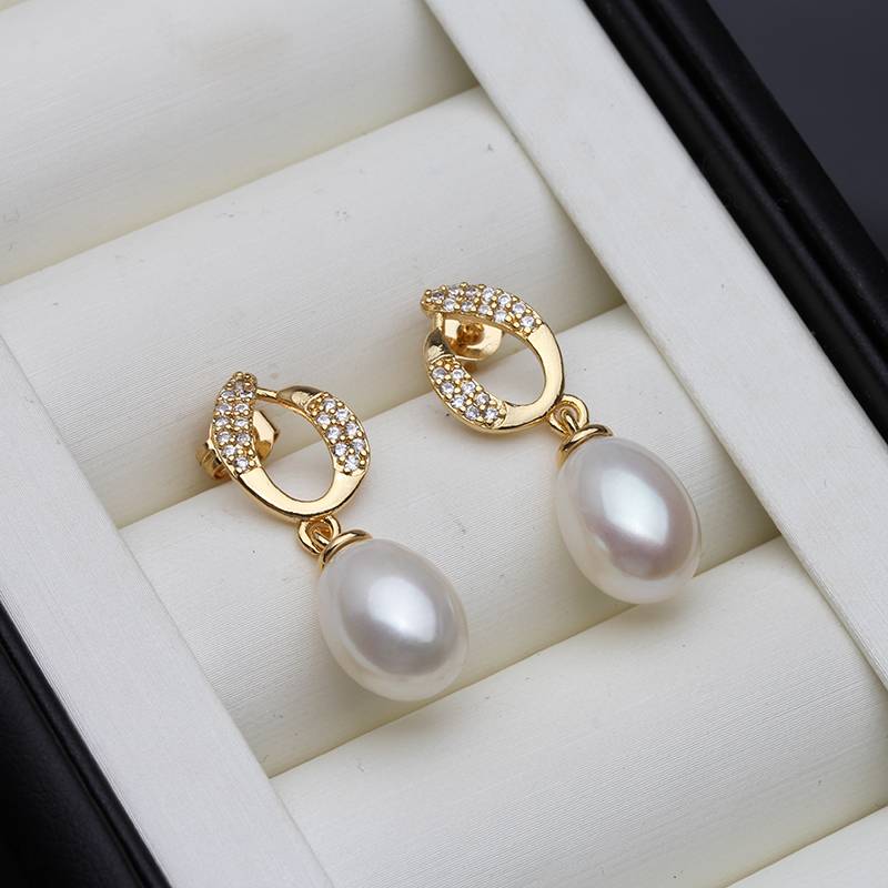 Genuine Freshwater Pearl & Simulated Diamond Eternity Drop Earrings in Gold