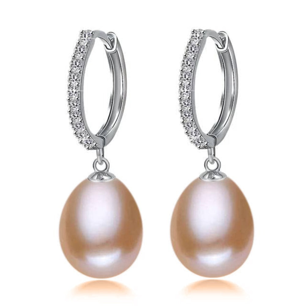 Genuine Freshwater Pearl & Simulated Diamond Drop Earrings