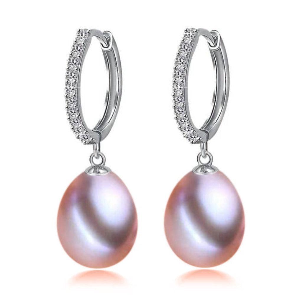 Genuine Freshwater Pearl & Simulated Diamond Drop Earrings