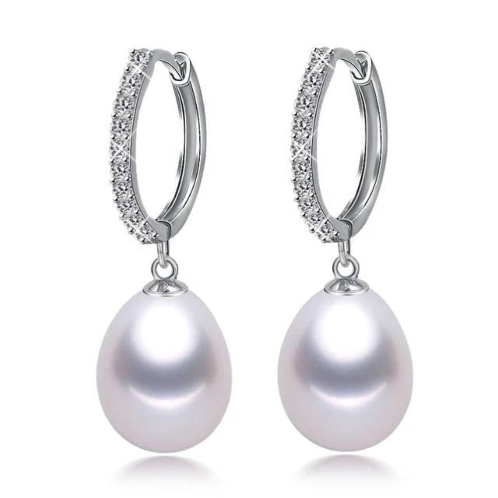 Genuine Freshwater Pearl & Simulated Diamond Drop Earrings