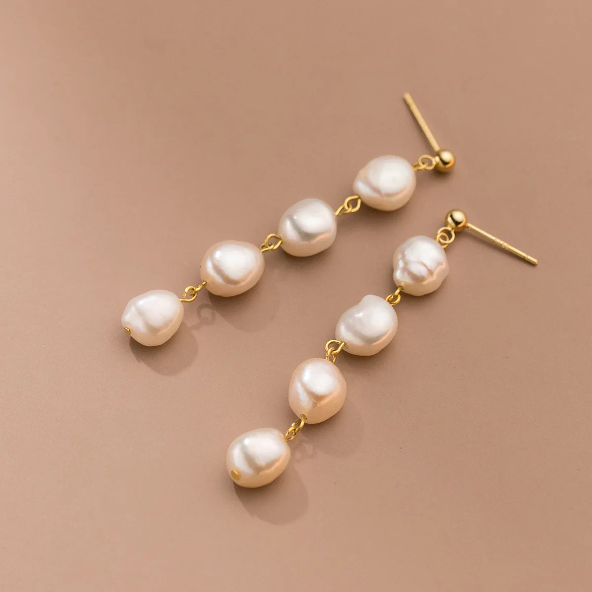 Designer Freshwater Pearl Thread Long Dangle Drop Earrings in Gold