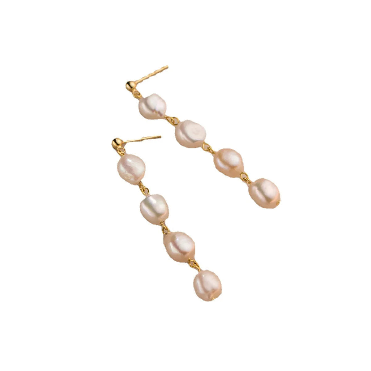 Designer Freshwater Pearl Thread Long Dangle Drop Earrings in Gold