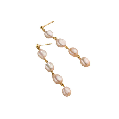 Designer Freshwater Pearl Thread Long Dangle Drop Earrings in Gold