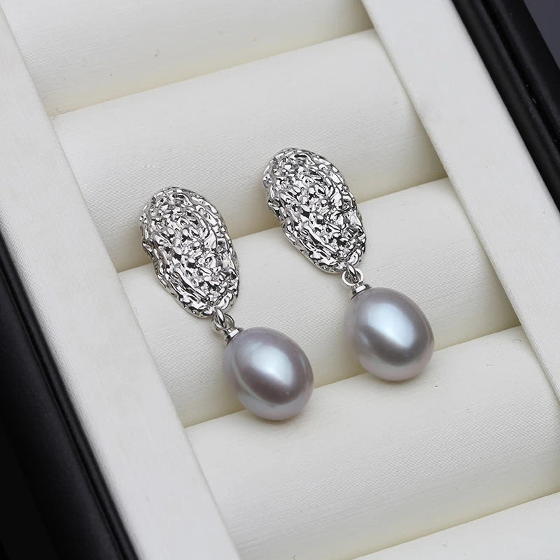 Genuine Freshwater Pearl Oval Statement Stud Earrings