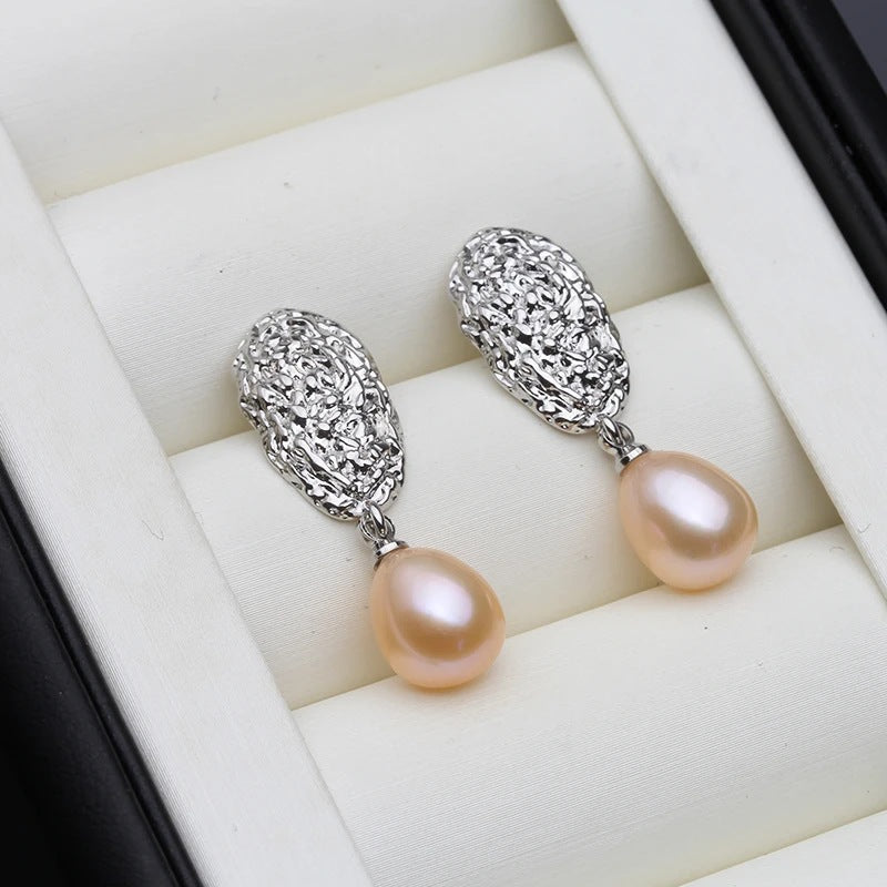 Genuine Freshwater Pearl Oval Statement Stud Earrings