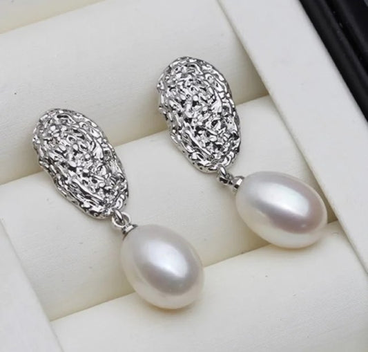 Genuine Freshwater Pearl Oval Statement Stud Earrings