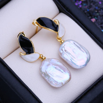 Designer Freshwater Button Baroque Pearl Drop Earrings in Gold