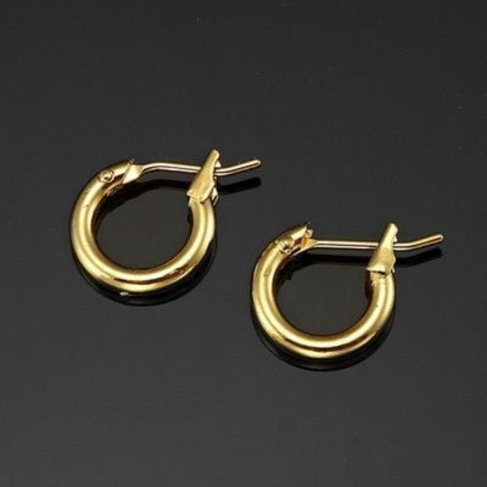 18ct Heavy Yellow Gold Plated 6mm (Babies) & 9mm (Children's) Hoop Earrings - USA Made