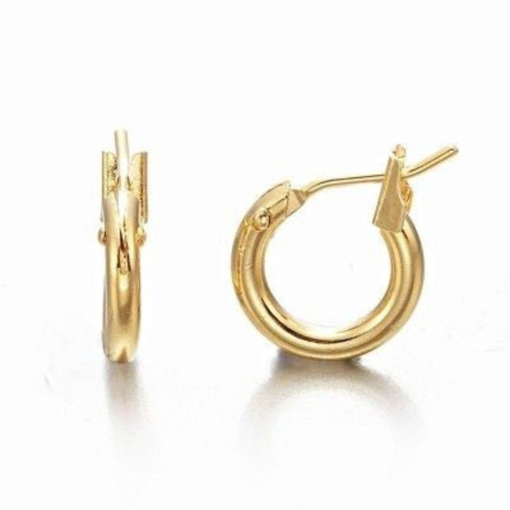 18ct Heavy Yellow Gold Plated 6mm (Babies) & 9mm (Children's) Hoop Earrings - USA Made