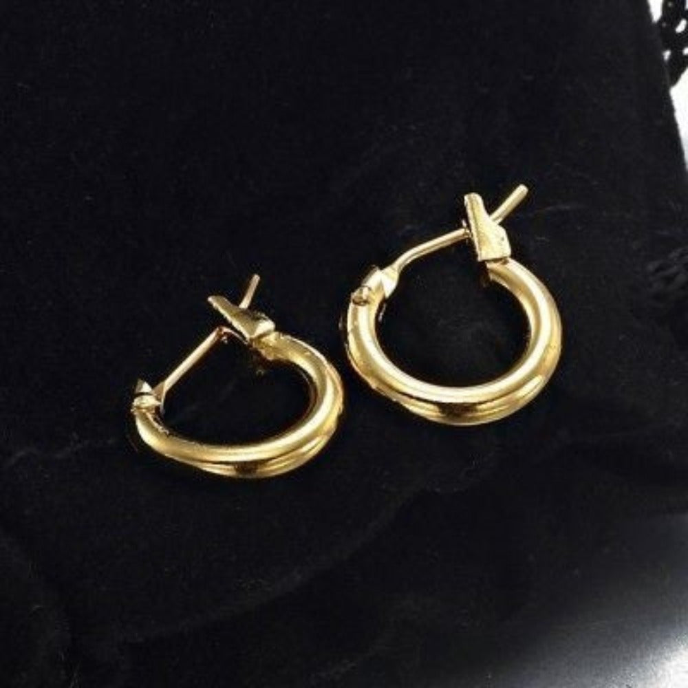 18ct Heavy Yellow Gold Plated 6mm (Babies) & 9mm (Children's) Hoop Earrings - USA Made