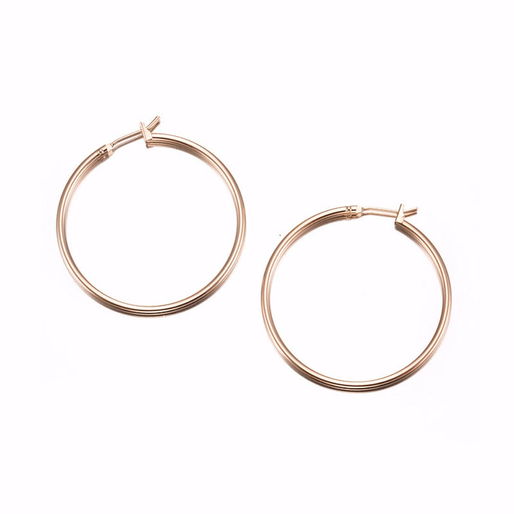 18ct Heavy Rose Gold Plated Large 35mm Hoop Earring - USA Made