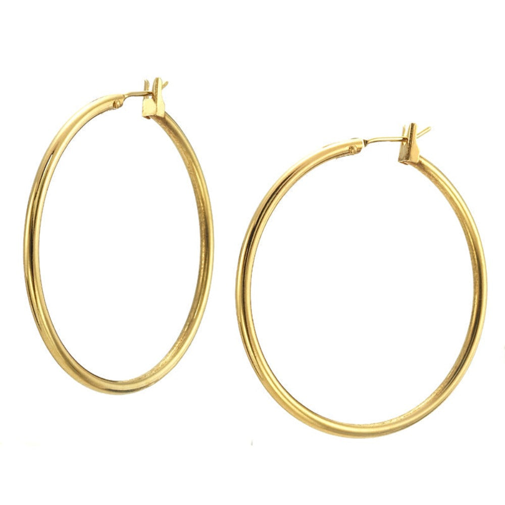 18ct Heavy Yellow Gold Plated Medium 30mm Hoop Earrings