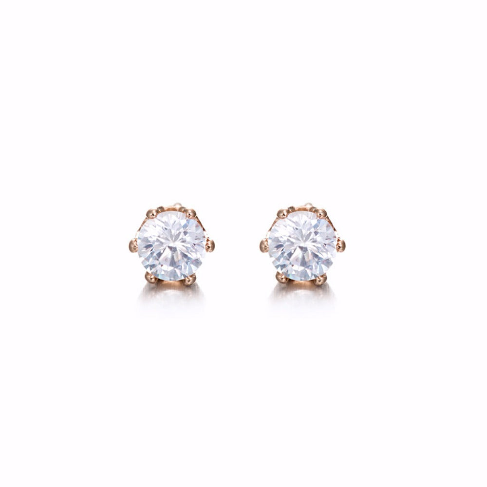 18ct Heavy Rose Gold Plated Simulated Diamond Stud Earring - USA Made